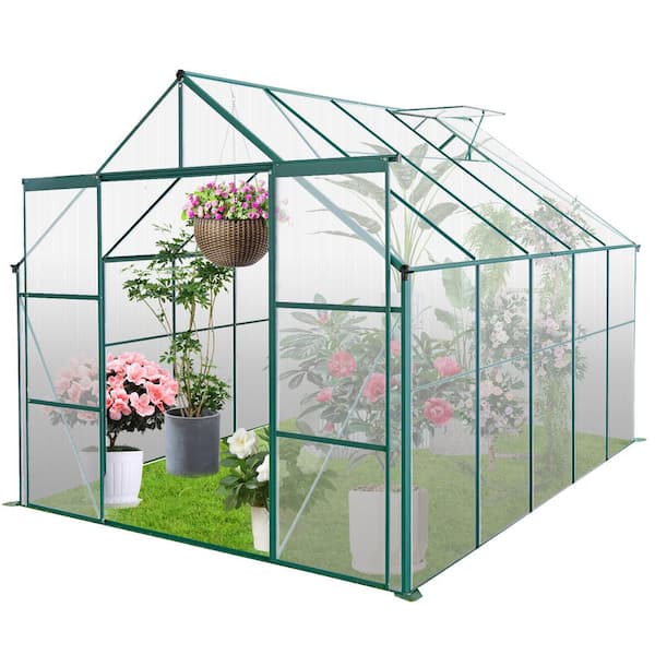 Unbranded 95 in. W x 121 in. D x 90 in. H Green Polycarbonate Walk-in Greenhouse Raised Base and Anchor Aluminum in All Season