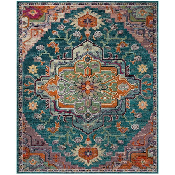 Crystal Teal/Rose 10 ft. x 14 ft. Distressed Border Area Rug