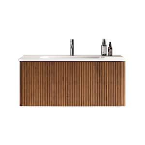 ENYA 36 in. W. x 18.3 in. D x 15.6 in. H Single Sink Floating Bath Vanity in Walnut with White Ceramic Top