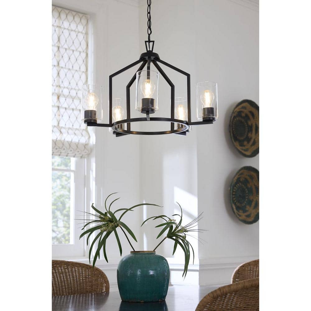 Goodwin Matte Black 5-Light Chandelier with Clear Glass Shades
