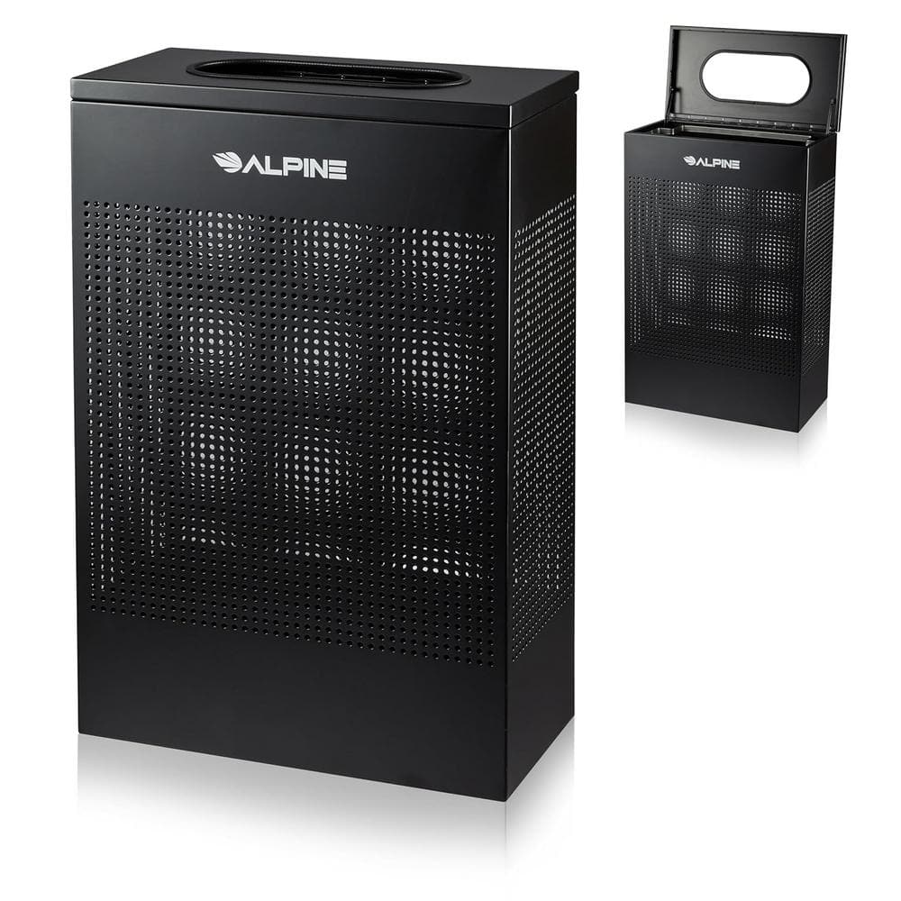 13 Gal. Black Perforated Steel Rectangular Stainless Steel Slim Commercial 