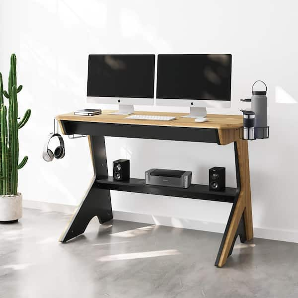 black and beige desk