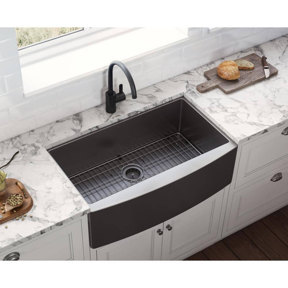 Gunmetal Black Stainless Steel 30" Farmhouse Apron-Front Sink