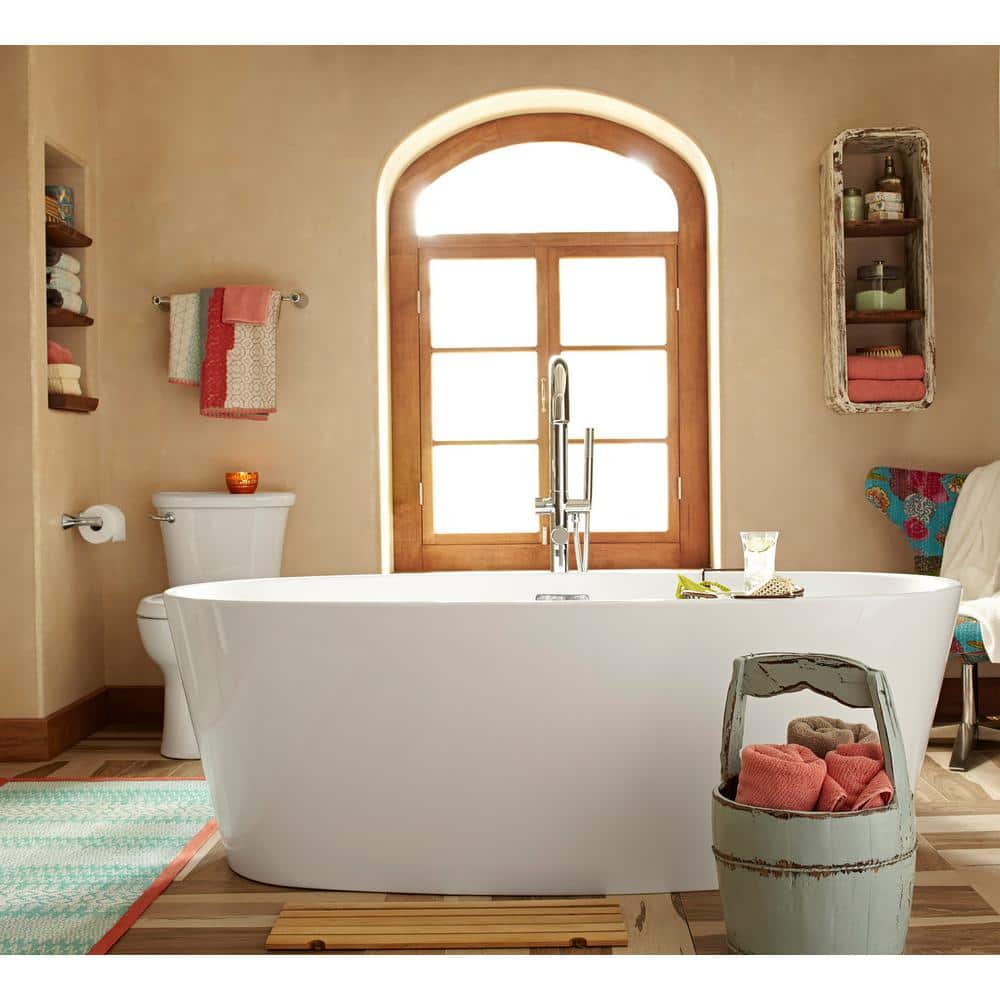 White Acrylic Freestanding Oval Bathtub with Chrome Overflow