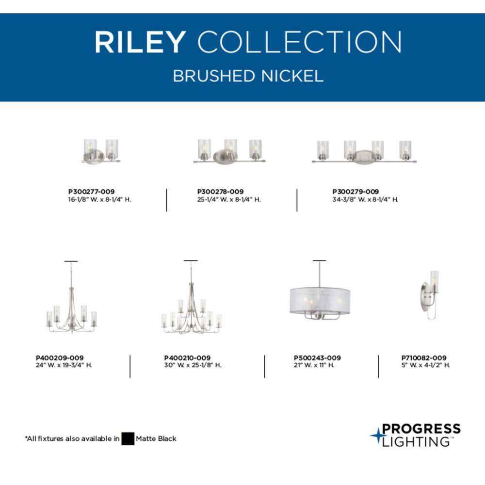 Riley 30" Brushed Nickel 9-Light Chandelier with Clear Glass Shades