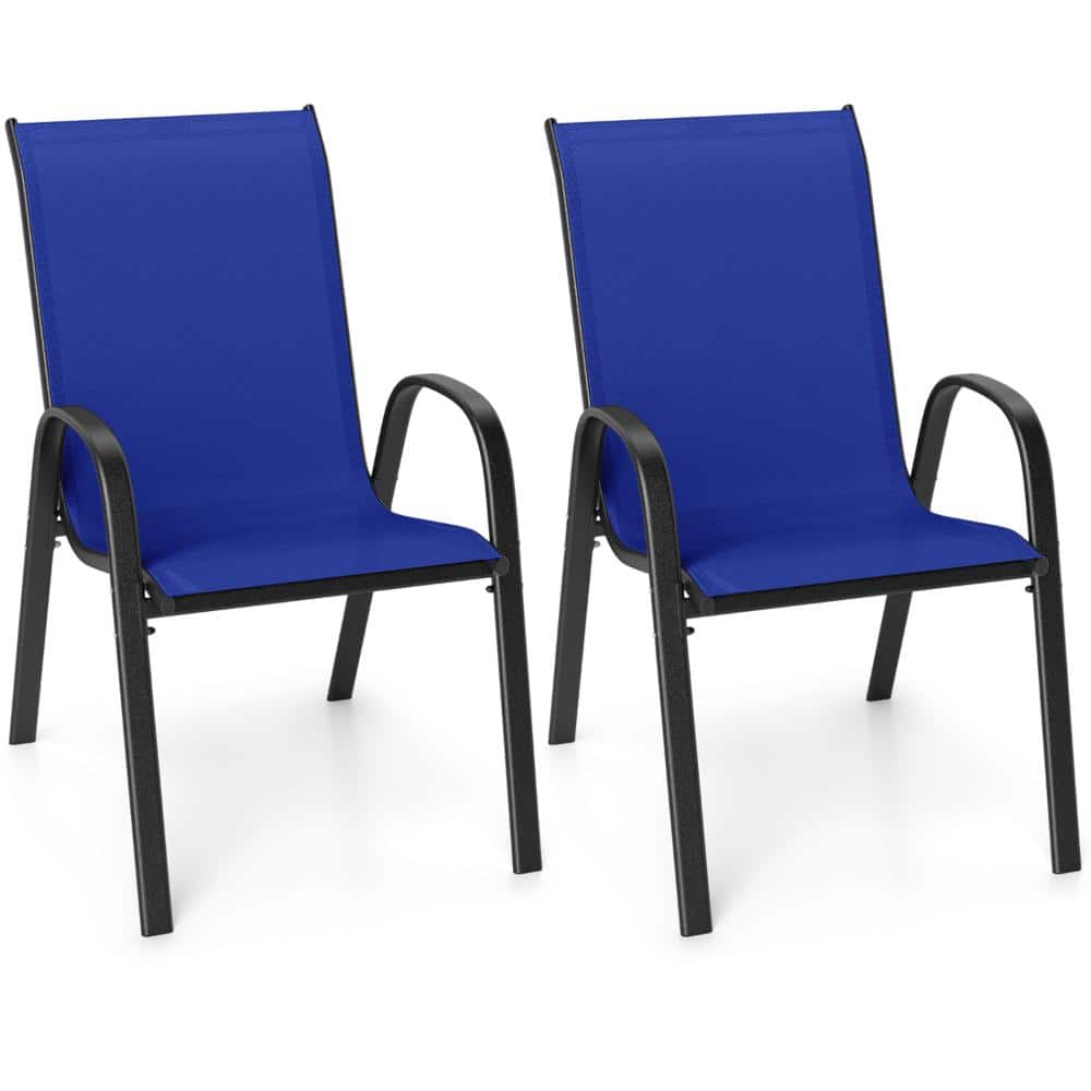Set of 2 Stackable Steel Patio Dining Chairs with Armrests, Breathable Fabric and 330 lb. Capacity, Navy price history on PriceWatchPro