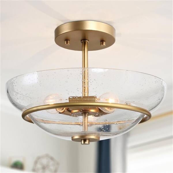 Reviews For Uolfin Modern Center Bowl Kitchen Ceiling Light 3 Gold Semi Flush Mount Bedroom With Seeded Glass Shade Pg 1 The Home Depot - Home Depot Flush Mount Kitchen Ceiling Lights Uk
