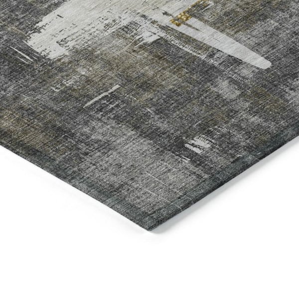 Gray, Tan 9 ft. x 12 ft. Woven Abstract Polyester Rectangle Indoor/Outdoor Area Rug