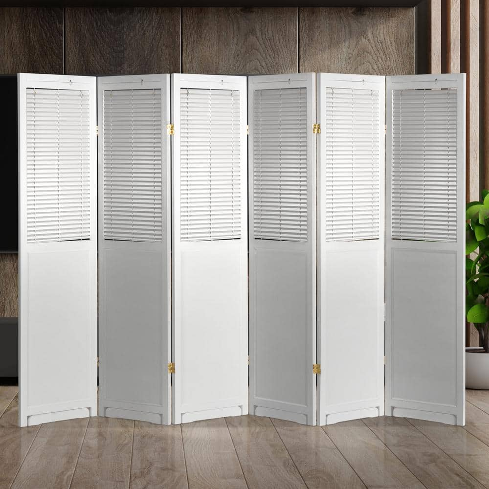 Oriental Furniture White 6 ft. Tall Louvered Beadboard 4-Panel Room ...