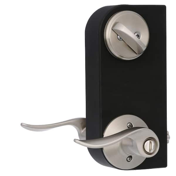 Sacramento Satin Nickel Single Cylinder Deadbolt and Keyed Entry Door Handle Combo Pack