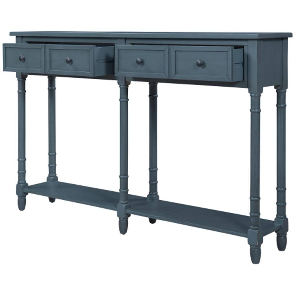 STICKON 58 in. Navy Rectangle Wood Console Table with 2 Storage Drawers ...