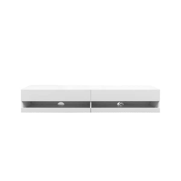 Unbranded Modern White 70.87 in. MDF Decorative Rectangular Wall Mounted Floating TV Stand with LED Lights and Charging Station