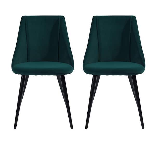 Spaco Green Velvet Upholstered Side Chair with Black Wood Feet (Set of 2)