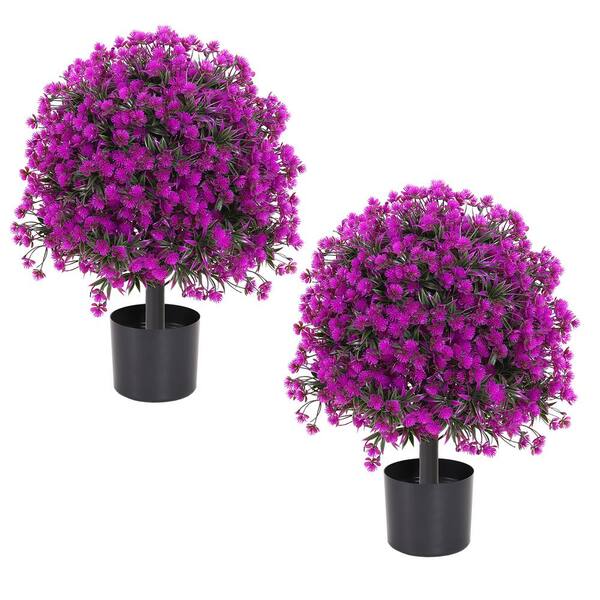 2 ft. Purple Artificial Olive Topiary Ball Trees in Pot Set of 2, Faux