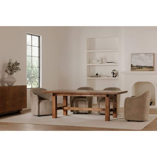 Laken Beige Rolling Dining Chair, Contemporary Upholstery with Plywood Frame - Rolling/Stable Option