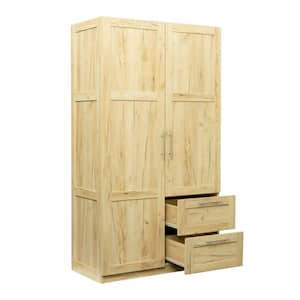 Wood High Storage Armoire Wardrobe Cabinet Sideboard with 2-Doors and Shelves and 2-Drawers 70.87 x 19.49 x 39.37