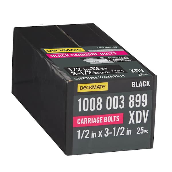 DECKMATE 1/2 in. -13 x 3-1/2 in. Black Deck Exterior Carriage Bolt (25-Pack)