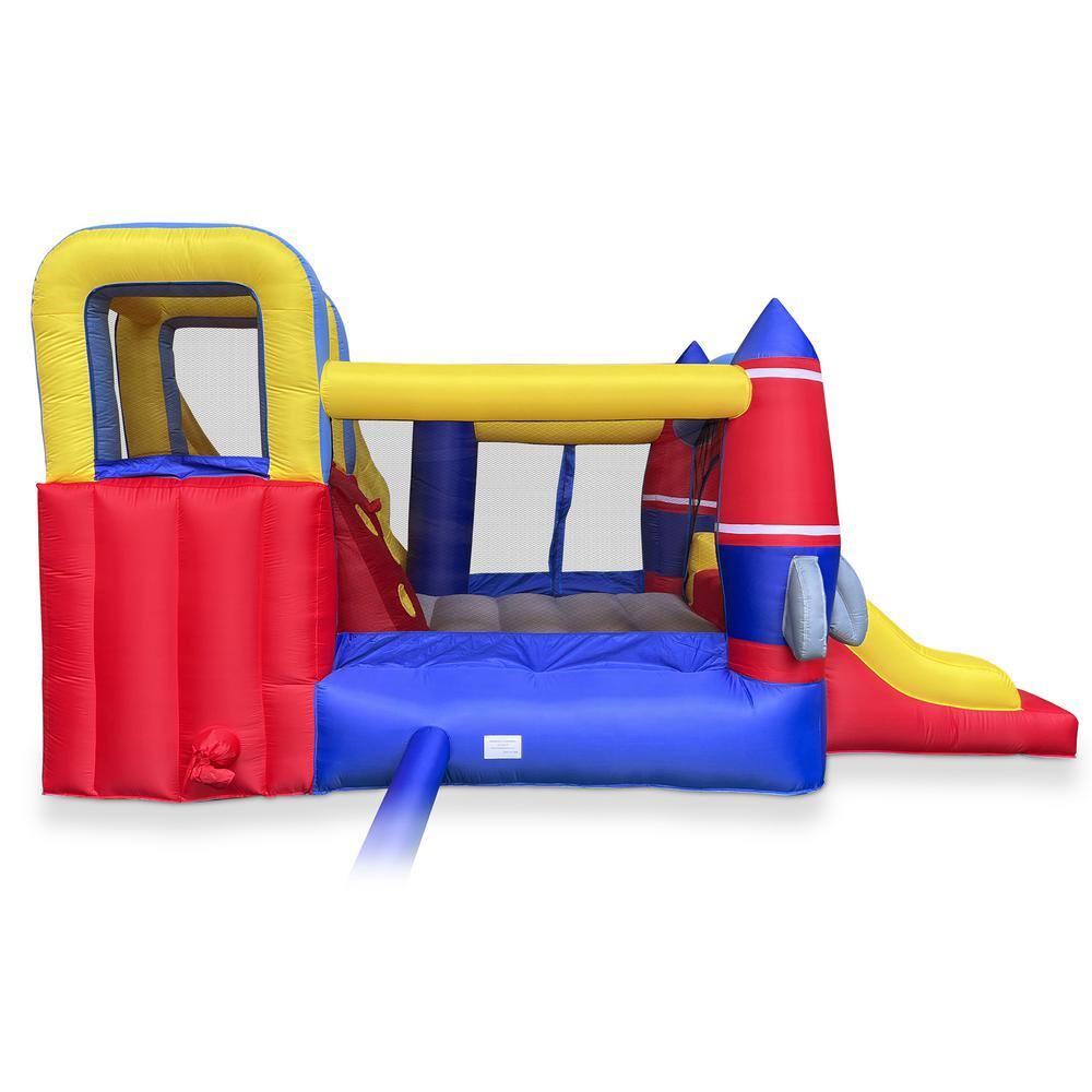 Rocket-Themed Inflatable Bounce House with Dual Slides