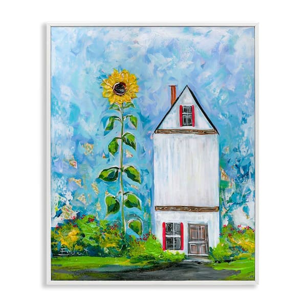 Stupell Industries Giant Sunflower & House by Estelle Grengs White Framed Nature Giclee Art Print 20 in. x 16 in.