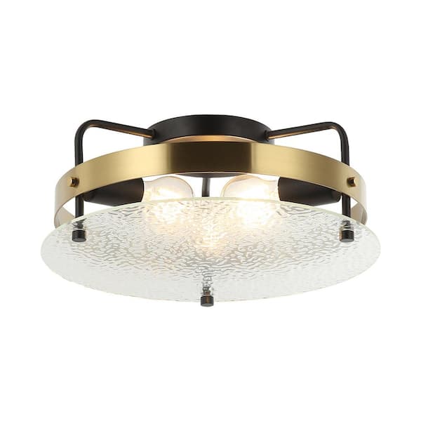 Flint Garden Modern 15 in. 3-Light Matte Black and Gold Drum Semi- Flush Mount Ceiling Light Fixture with Clear Glass
