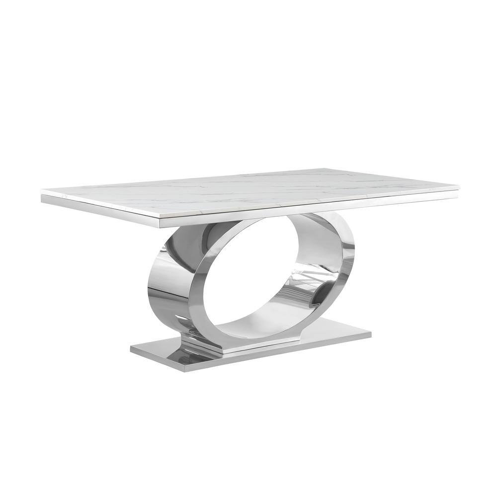 Khiri Cream and Silver Marble Top Pedestal Dining Set