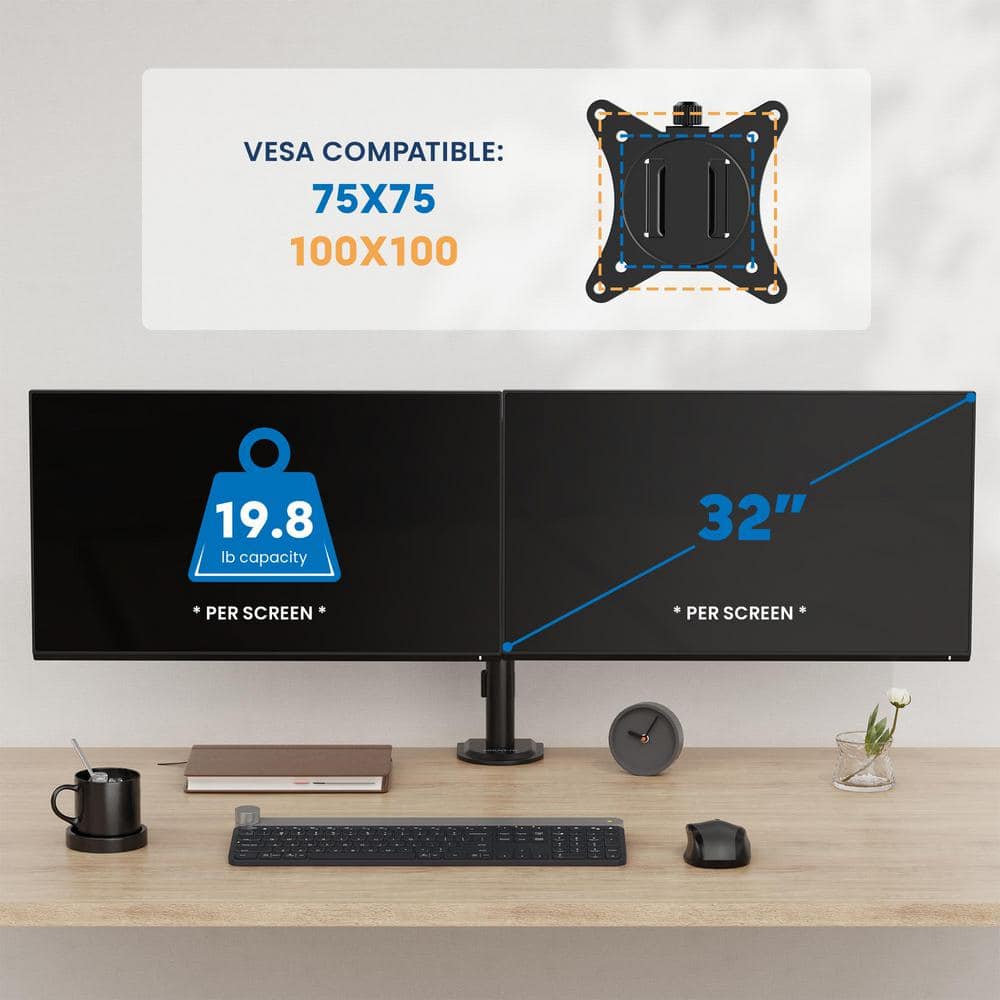 Black Full Motion Dual Monitor Desk Mount with C-Clamp