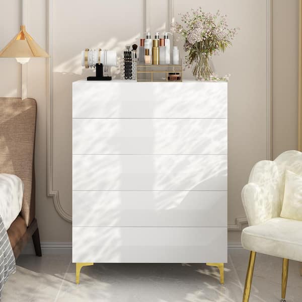FUFU&GAGA 31.5 in. White Rectangle Wooden End Table, Side Table, Chest of Drawers with 5-Drawers