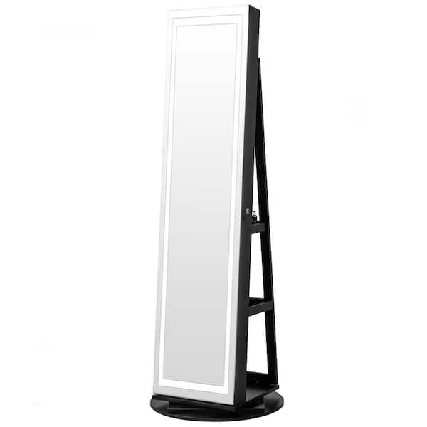 Black Standing Jewelry Cabinet with Adjustable LED Lights