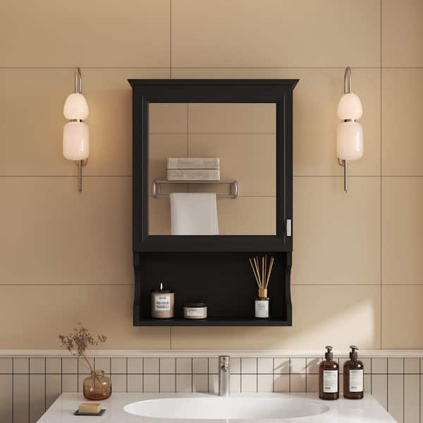 20 in. W x 28.74 in. H Rectangular Wood Medicine Cabinet with Mirror, Wall Mounted Mirror Cabinet with Adjustable Shelf