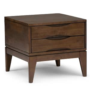 Harper 22 in. W Walnut Brown Square Solid Wood End Table with 2-Drawers