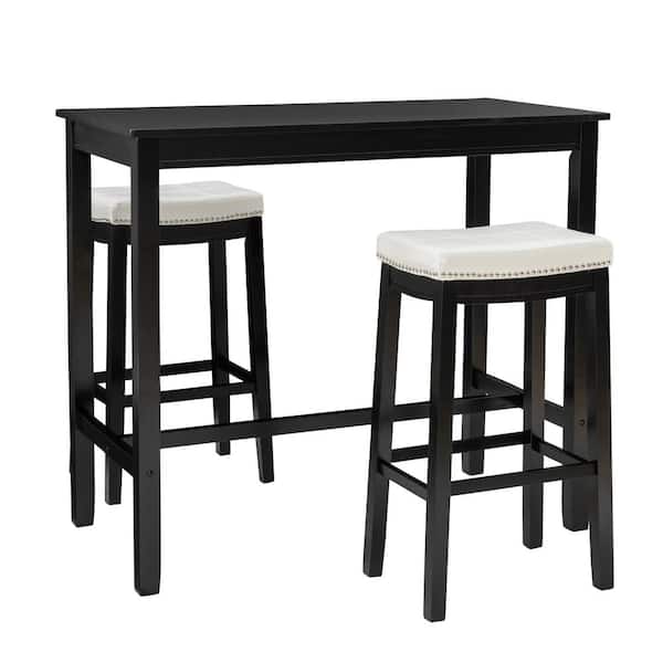 Linon Home Decor Concord 3-Piece Rectangle Bar Height Black and White Wood Top Dining Room Set Seats 2