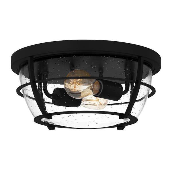 Edvivi 12.8 in. 2-Light Matte Black Barreled Cage Flush Mount Ceiling Light