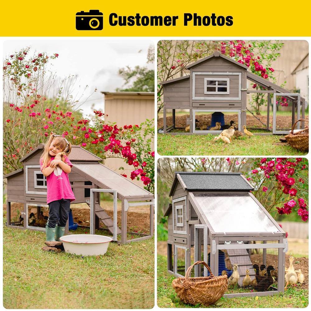 Gray and White Wooden Mobile Chicken Coop with Run