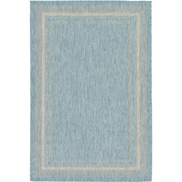 Unique Loom Outdoor Soft Border Aquamarine 6' 0 x 9' 0 Area Rug