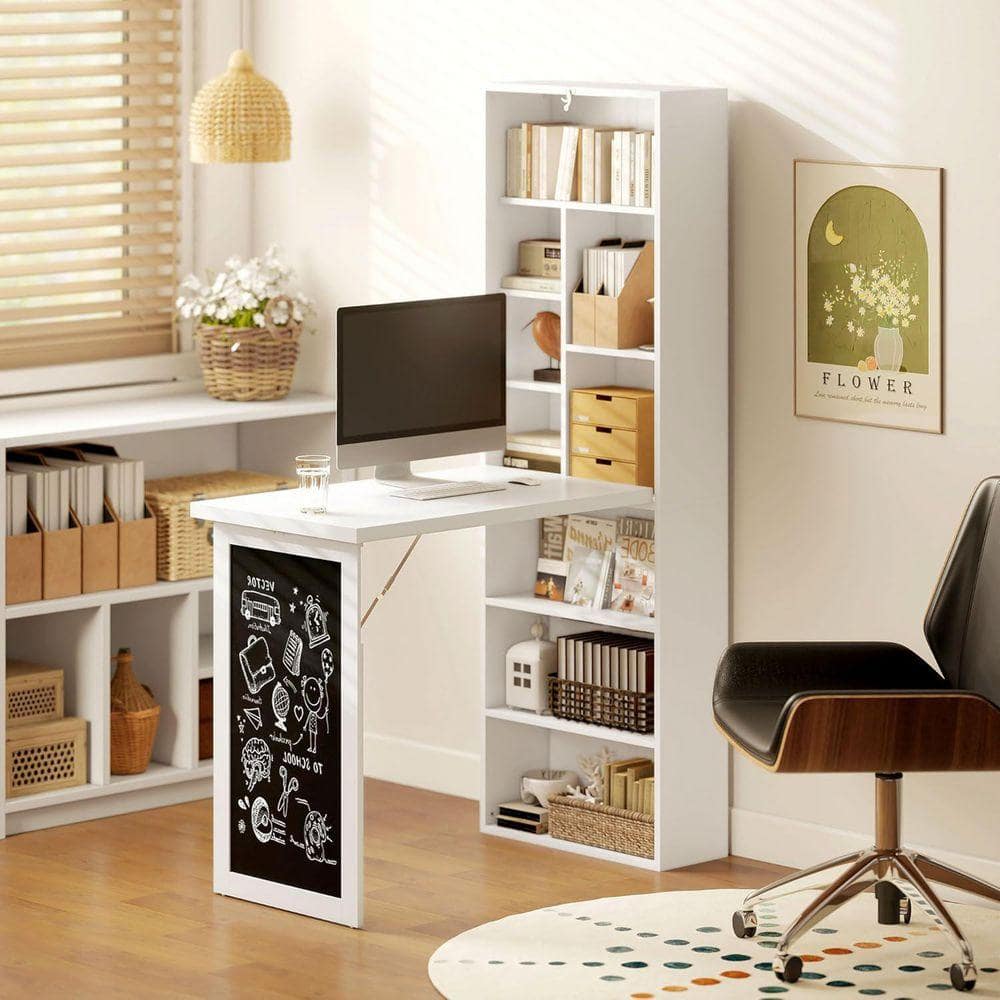 60.2 in. H White Wood Computer Desk,Wall Mount Fold-out