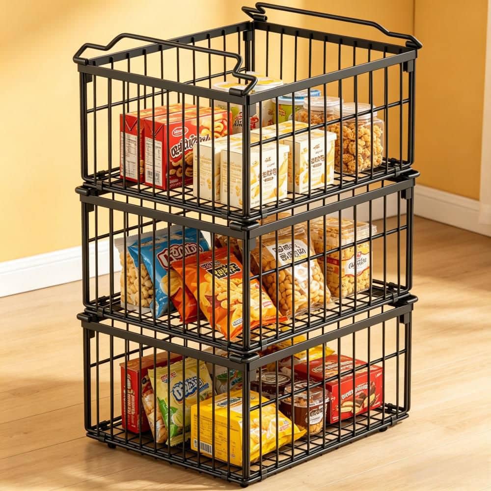 Esepony Freezer Organizer Bins with Stackable and Handles for