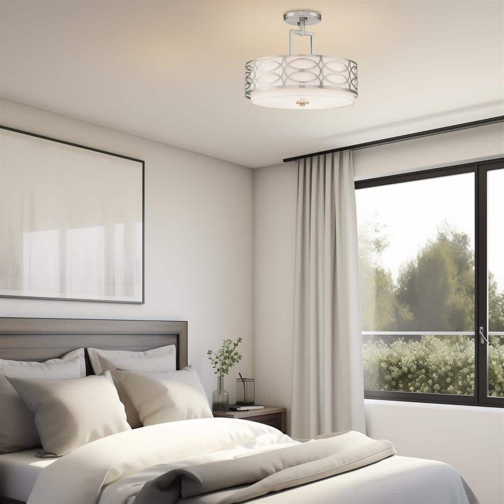Sienna 15" Brushed Nickel Drum Ceiling Light with White Fabric Shade