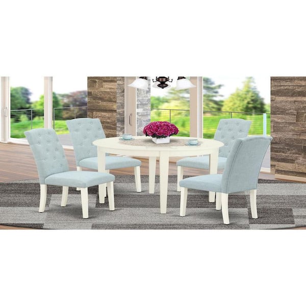 East West Furniture 5-Piece Linen white Solid Wood Top - Round Dining Room Set - Seats 4