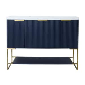 47.20 in. W x 18.10 in. D x 35.00 in. H Single Sink Freestanding Bath Vanity in Navy Blue with White Resin Top