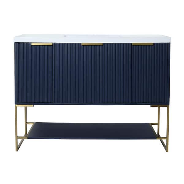 Boosicavelly 47.20 in. W x 18.10 in. D x 35.00 in. H Single Sink Freestanding Bath Vanity in Navy Blue with White Resin Top