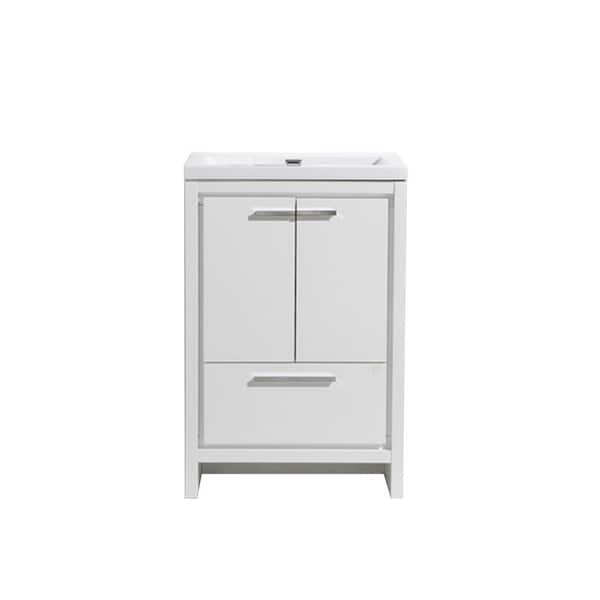 WELLFOR 23.62 in. W x 19.69 in. D x 34.25 in. H Bath Vanity in White with White Vanity Top with Single White Basin