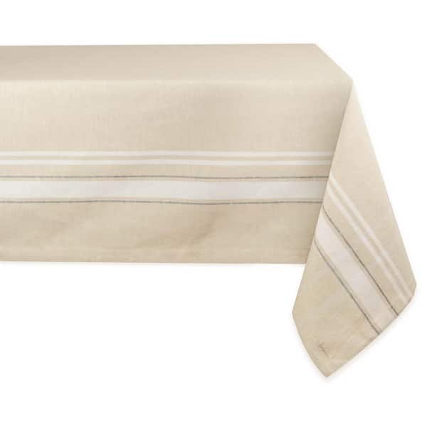 DII Chambray 60 in. x 120 in. Taupe with White French Stripe Cotton Tablecloth