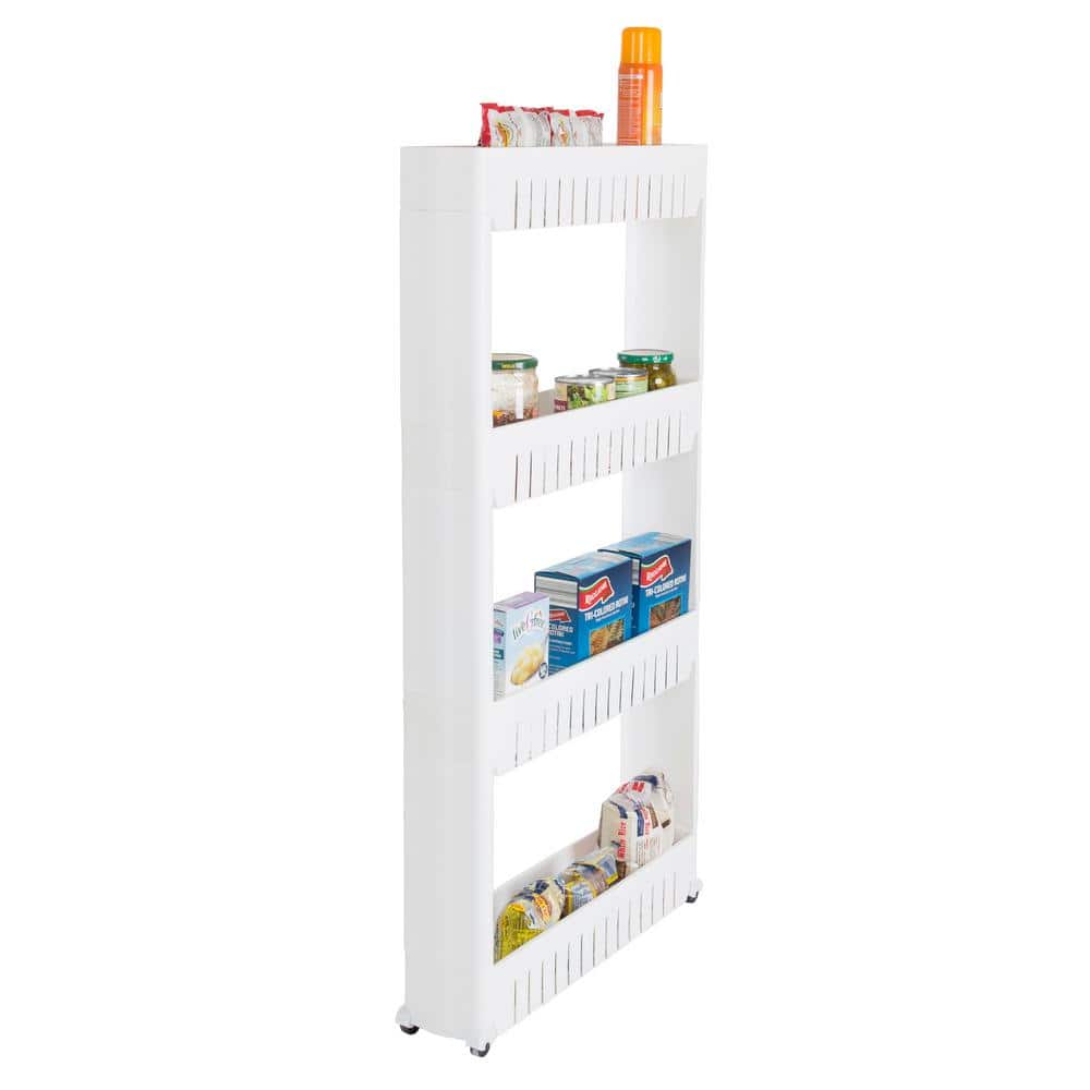 White 4-Tier Slim Rolling Storage Cart with PVC Wheels