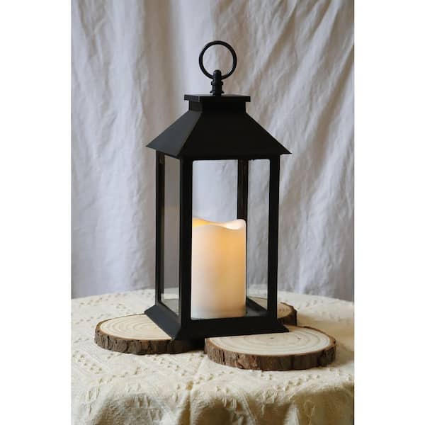 Afoxsos 13.7 in. x 5.6 in. Black Plastic Lantern with Candle