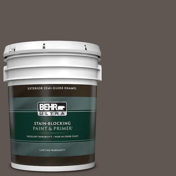 BEHR ULTRA 5 gal. #N140-7 Timber Brown Semi-Gloss Enamel Exterior Paint & Primer
