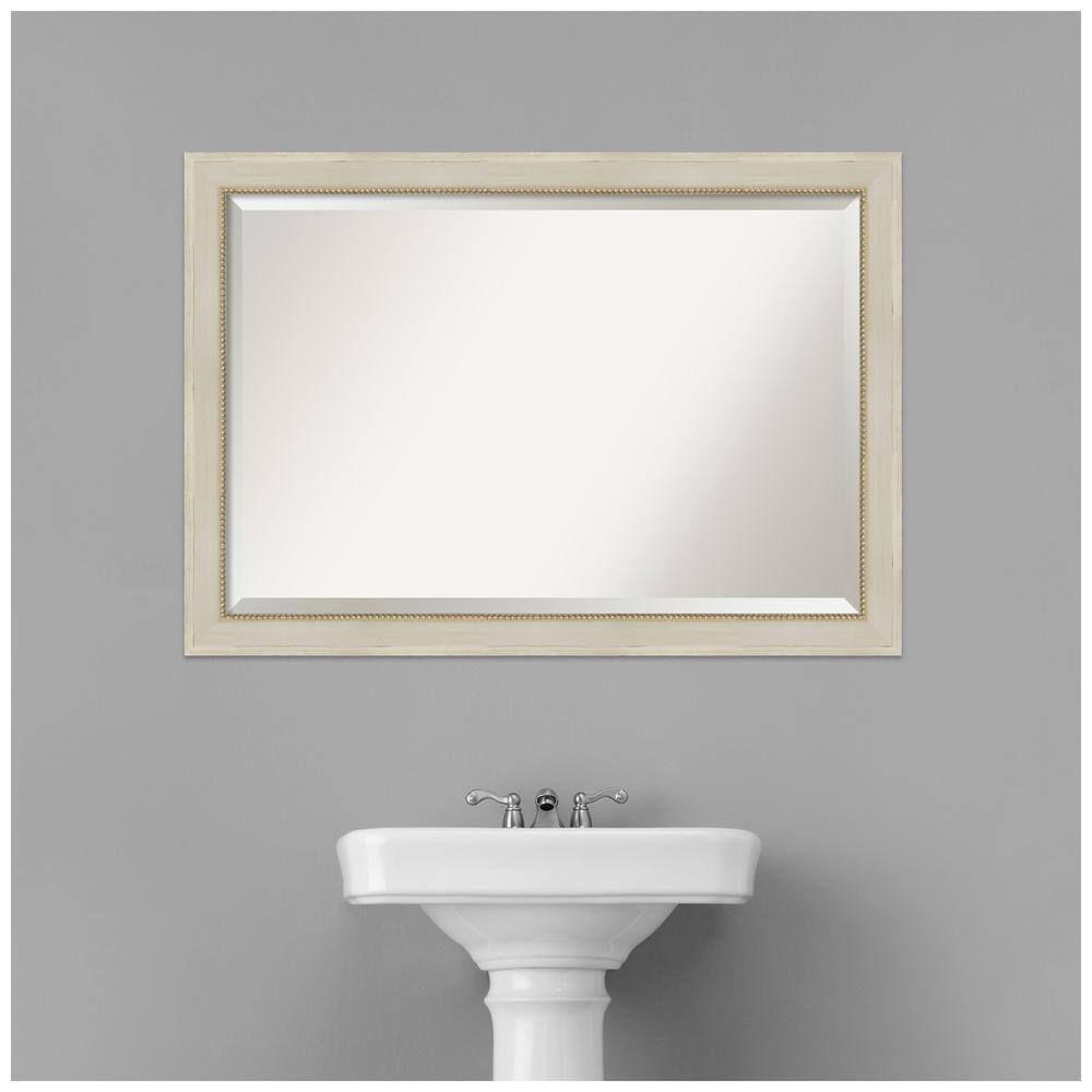 Silver Rectangular Wood Bathroom Vanity Mirror