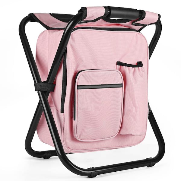 Angel Sar Pink Portable Folding Backpack Stool with Insulated Cooler ...