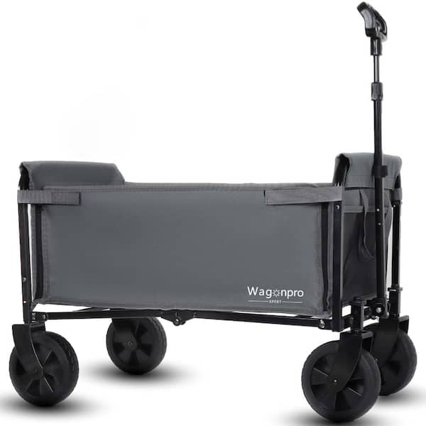 All-in-One Convertible Folding Trolley with Bench & Dog Leash, Gray