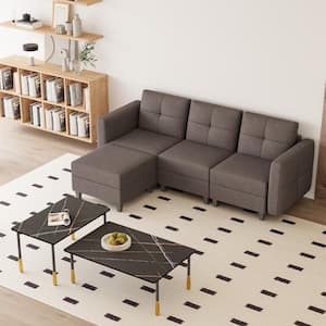 79.1 in. W L-Shaped Sofa Square Arm Fabric Modern Storable 3-Seat Plus 1 ft.(Dark Browm)