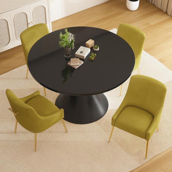 Boyel Living 5-Piece Round Black MDF Top Table Set Seats 4 (4-Green Dining Chairs)